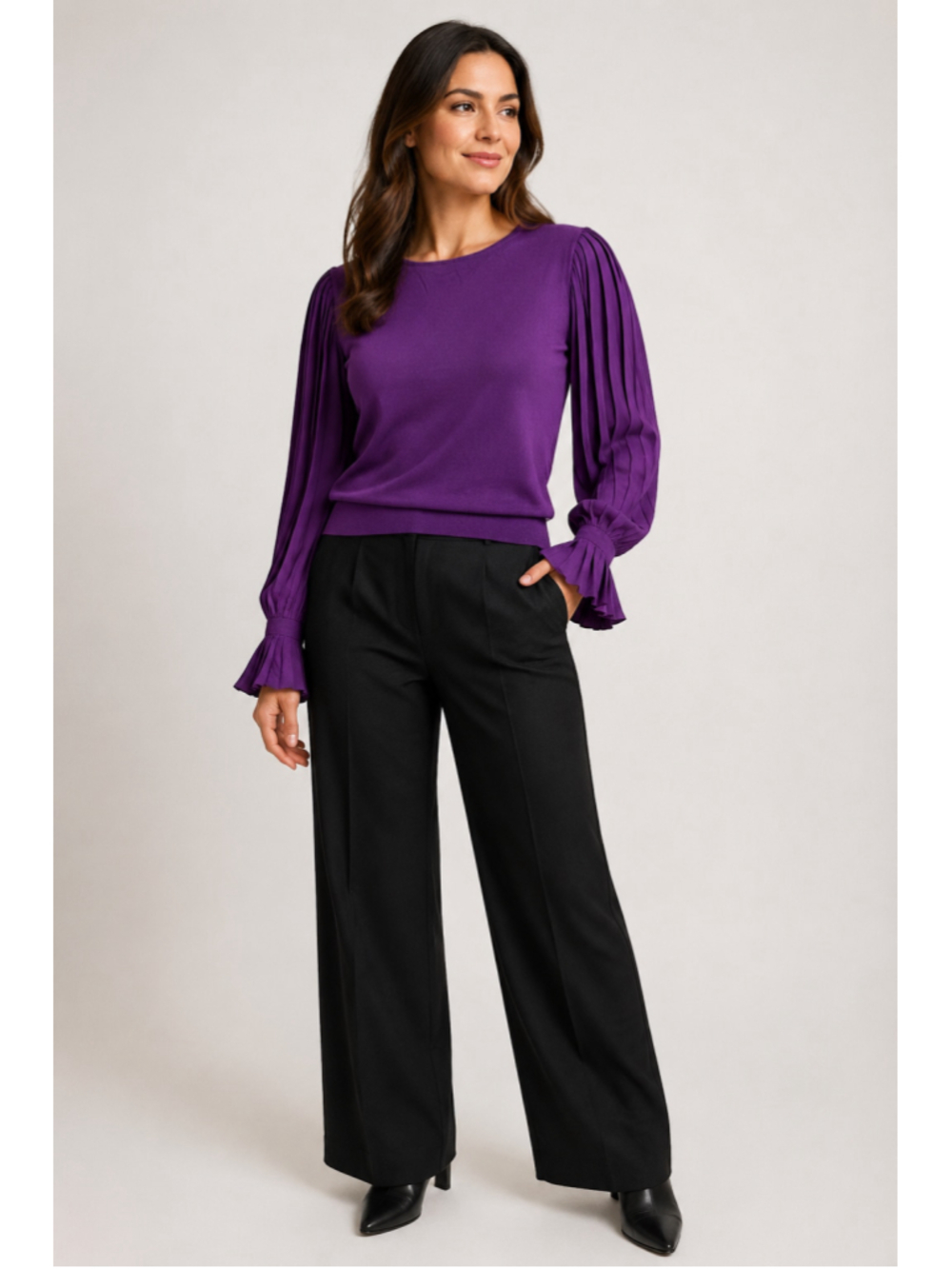 Women's Lauren Ralph Lauren Purple Pleated Sleeve Sweater Size S